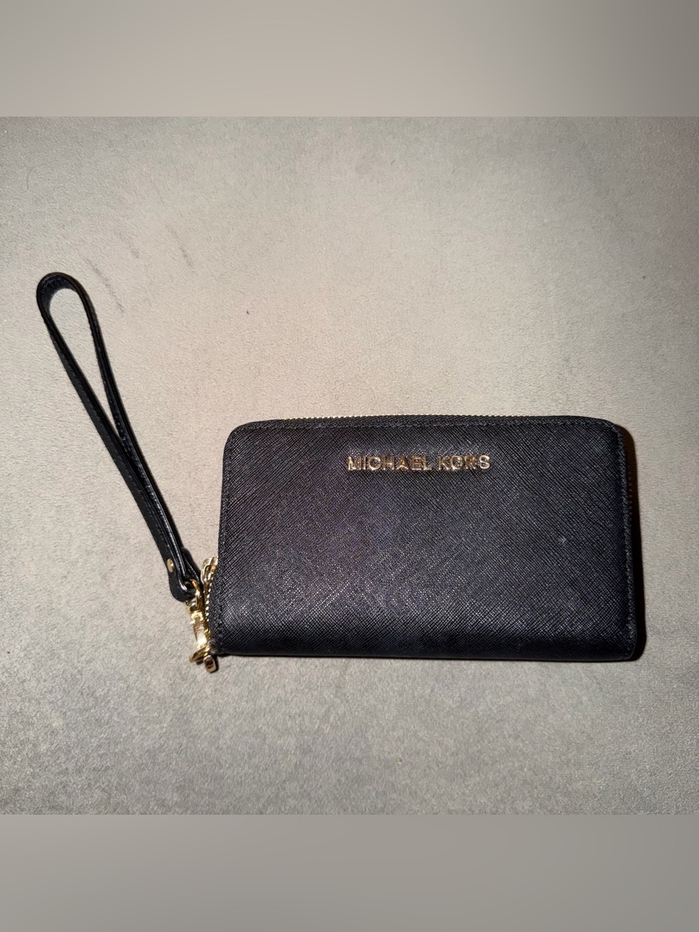 Michael Kors Black and Gold Zip Wallet Wristlet